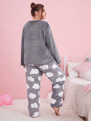 Cloud Pattern Flannel Pajamas Set for Women