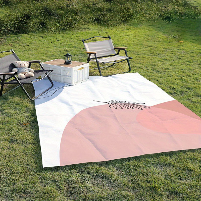 Pink Leaf Printed Picnic Blanket Foldable Waterproof Lightweight Mat 149x200cm