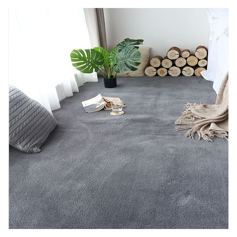 1pc Plush Area Rug Thickened Bedside Carpet Solid Large Area Floor Carpet