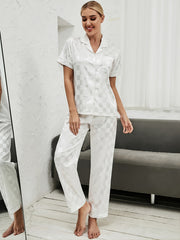 Checkerboard Satin Short Sleeve Pajama Set