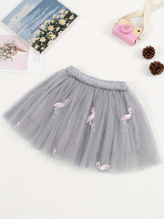 Flamingo Embroidery Tulle Tutu Skirt for Girls