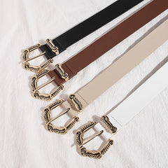 Vintage Engraved Buckle PU Belt Solid Jeans Pants Belt For Women