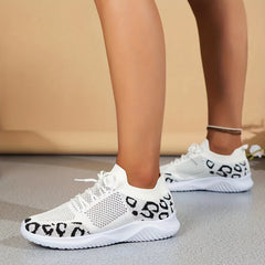 Leopard Print Sneakers Breathable Low Top Sports Shoes Lightweight Running Shoes
