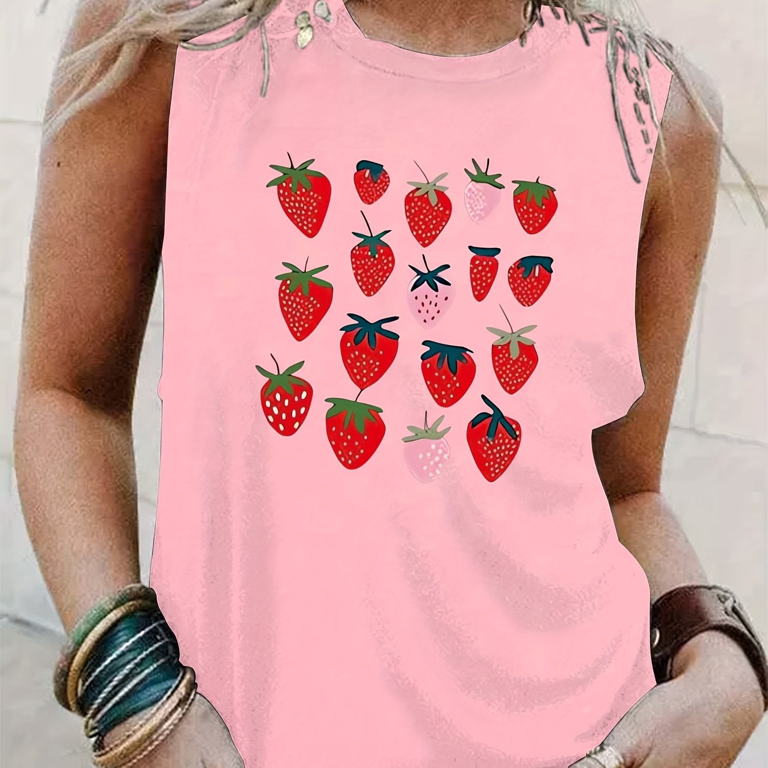 Strawberry Print Tank Top Sleeveless Summer Women's Clothing