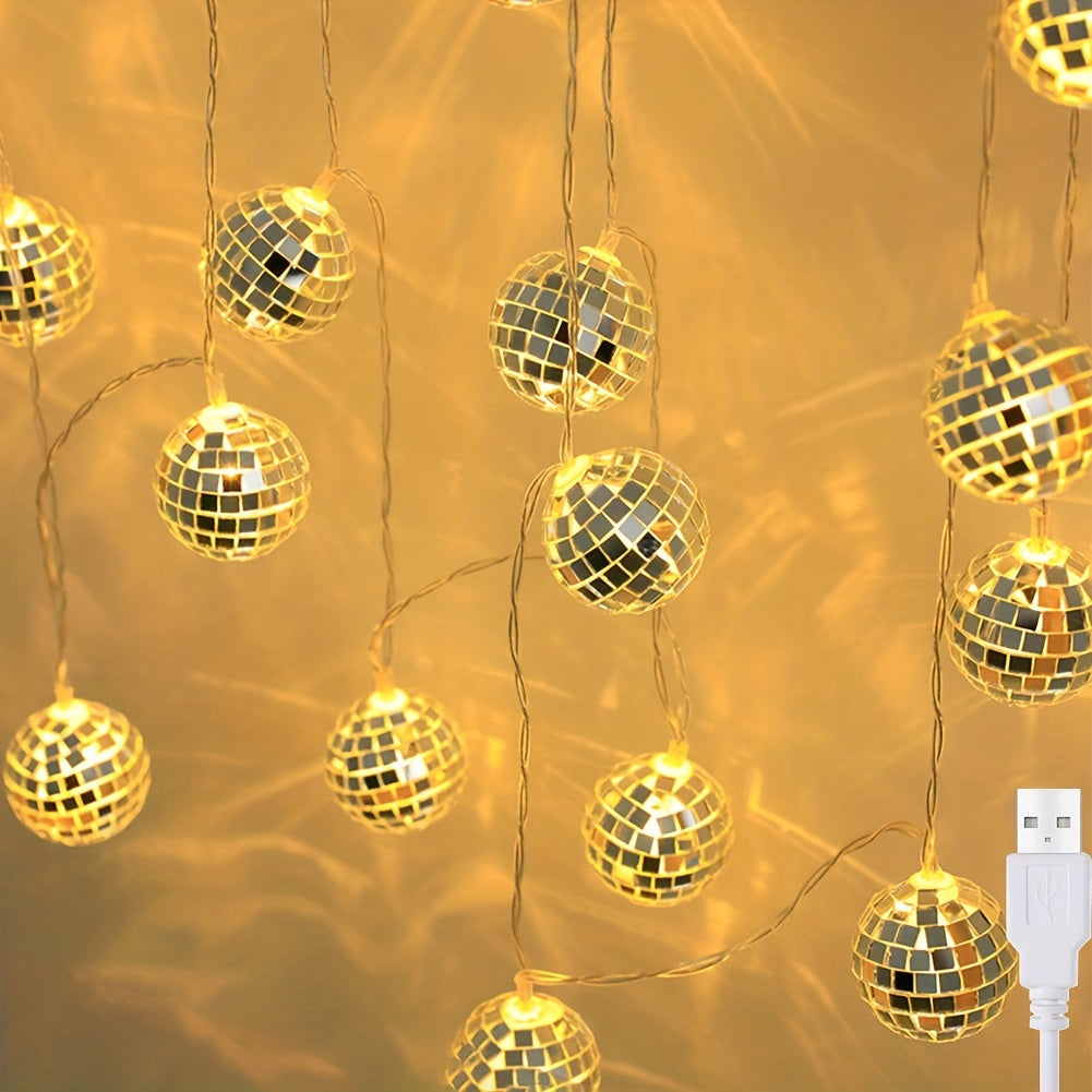 Disco Mirror Ball String Lights - 20 LED Reflective Bright Lamp