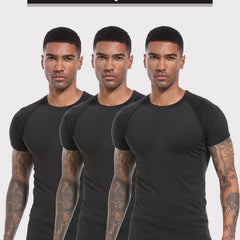 3 Pcs Men's Short Sleeve Quick Drying Compression T-Shirt for Fitness
