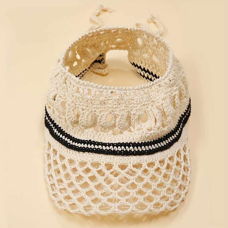 UPF50 Ponytail Visor Hat Crochet Sun Hats For Women