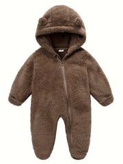 Baby Plush Polar Fleece Jumpsuit With Rabbit Ears