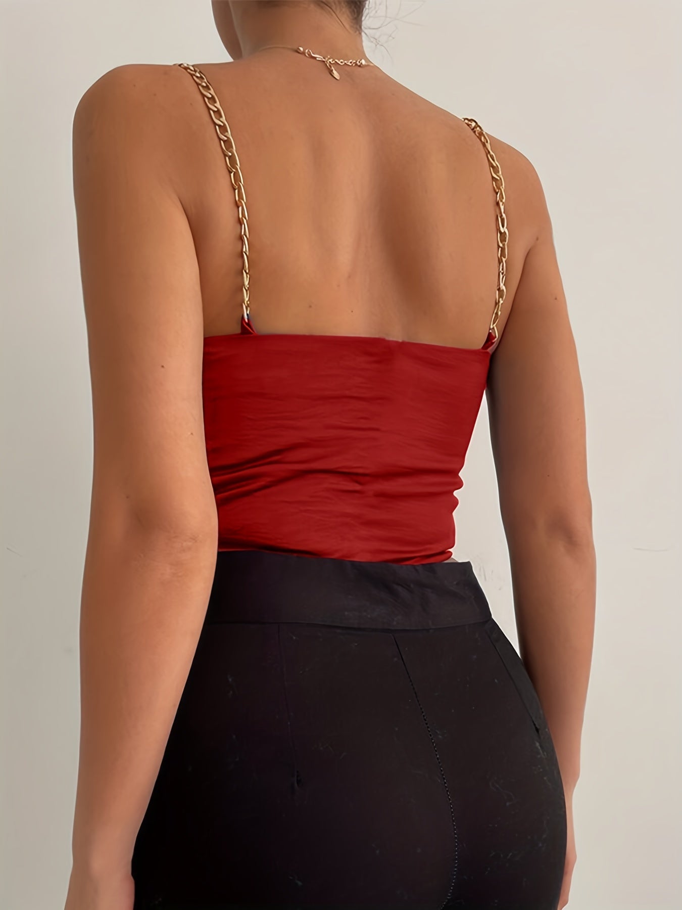 Chain Strap Crop Cami Top Backless Tie Front Spaghetti Strap