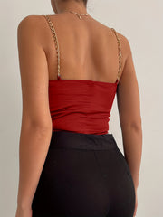 Chain Strap Crop Cami Top Backless Tie Front Spaghetti Strap