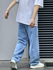 Casual Wide Leg Jeans Men's Solid Denim Pants