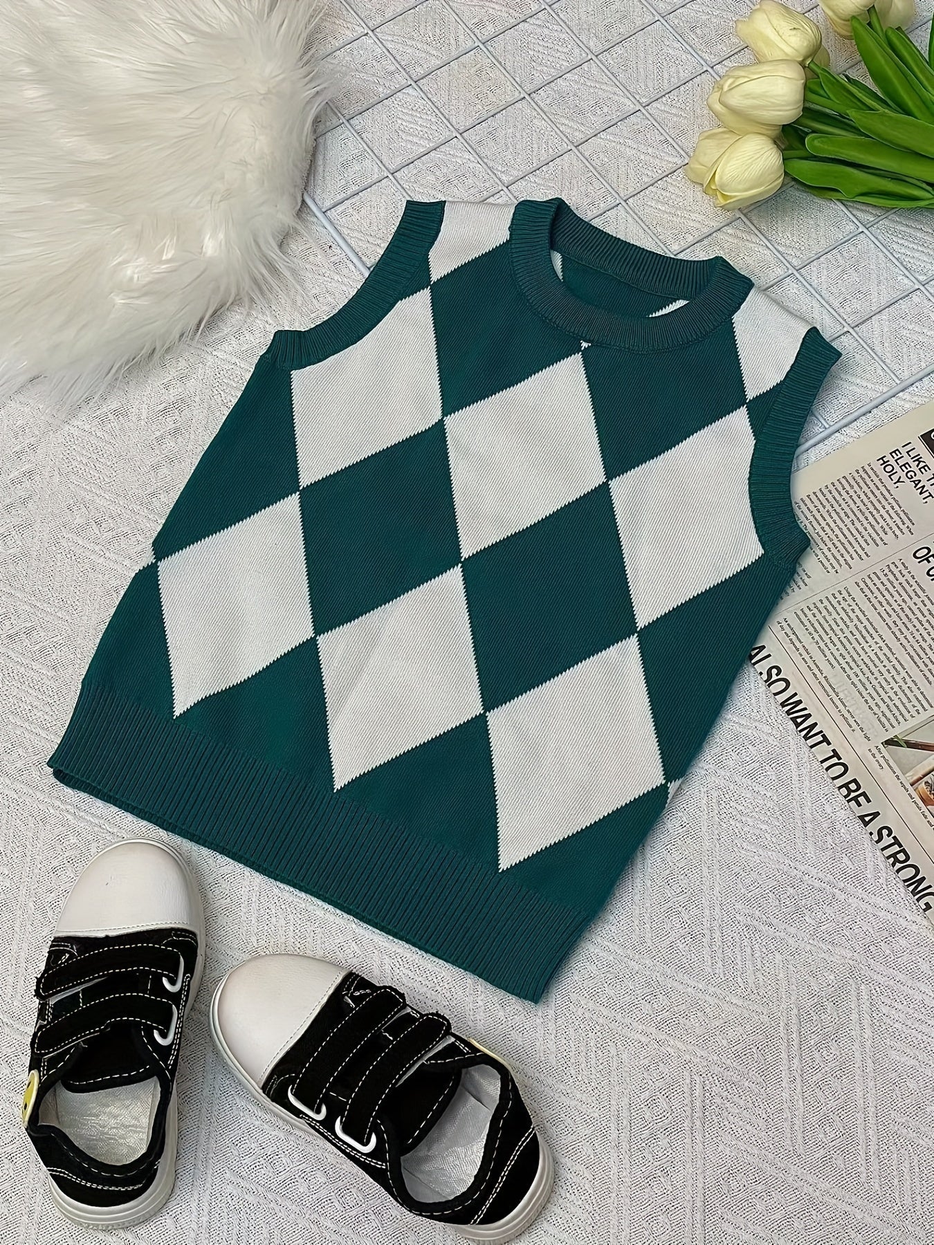 Toddler Boys Argyle Pattern Knit Vest for Spring Autumn Winter