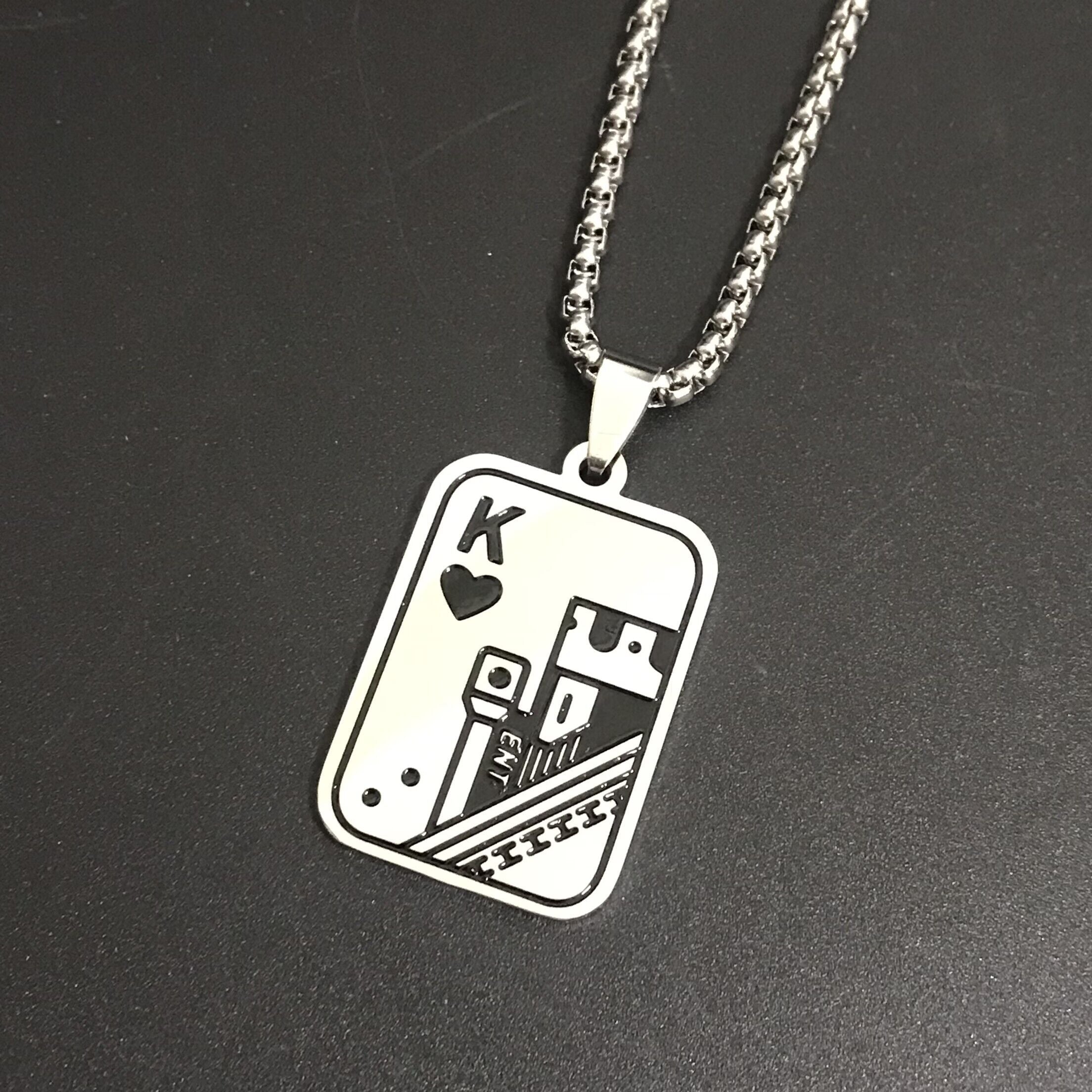 Boys Poker Pendant Necklace Stainless Steel Hip Hop Style