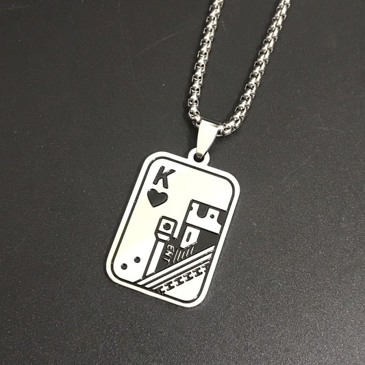Boys Poker Pendant Necklace Stainless Steel Hip Hop Style
