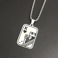 Boys Poker Pendant Necklace Stainless Steel Hip Hop Style