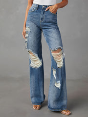 Washed Ripped High Rise Straight Leg Jeans