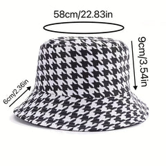 Houndstooth Print Reversible Bucket Hat Lightweight Fisherman Cap