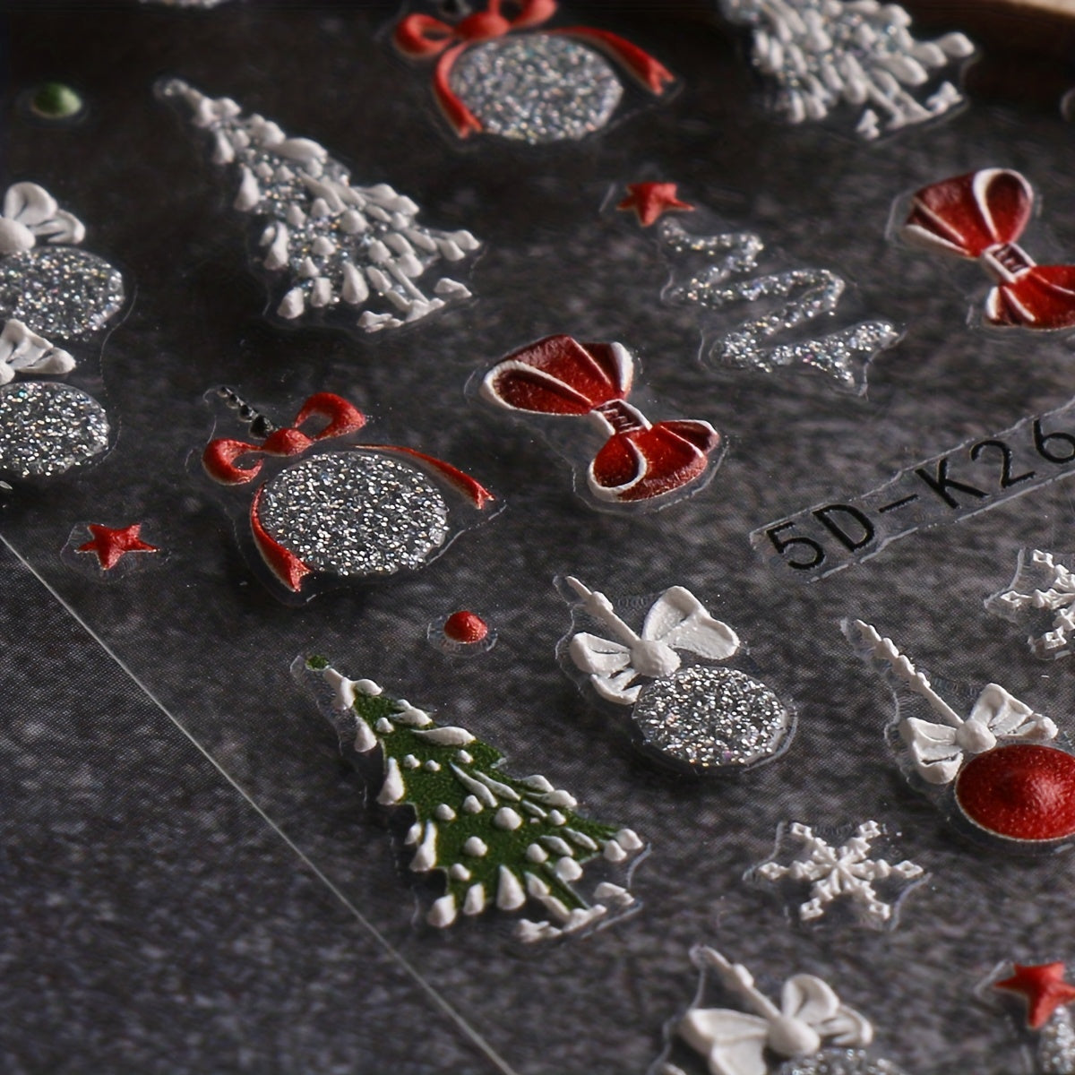 5D Embossed Christmas Nail Art Stickers Snowflake Snowman Nail Art Decals