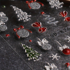 5D Embossed Christmas Nail Art Stickers Snowflake Snowman Nail Art Decals