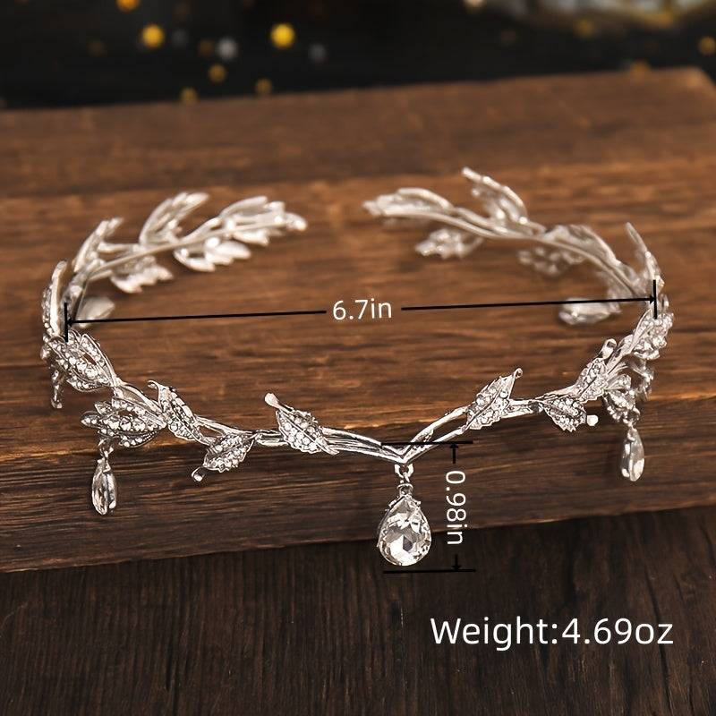 Vintage Crystal Rhinestone Leaf Tiara Crown Headband Hair Accessories
