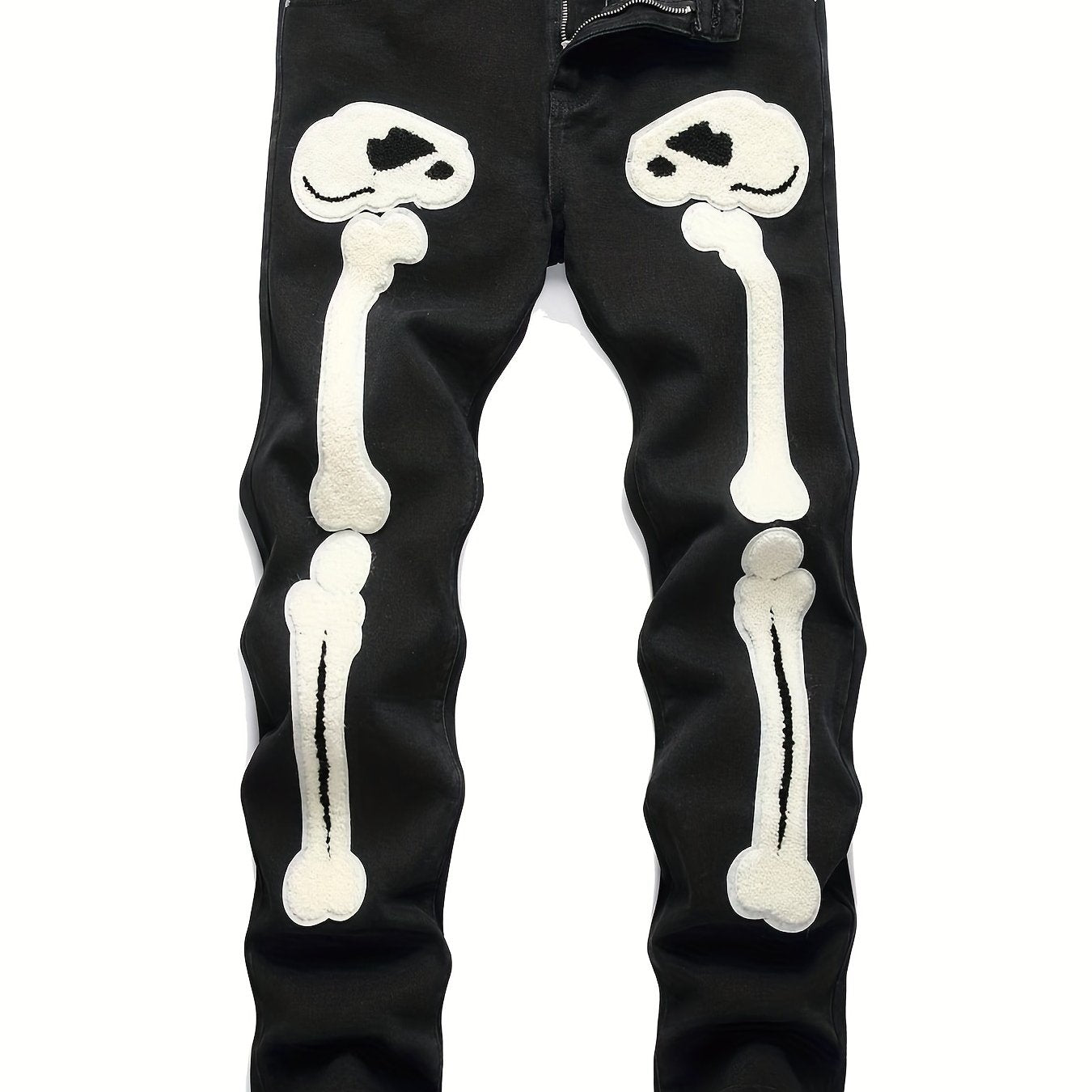 Slim Fit Skeleton Pattern Jeans Mens Casual Street Style