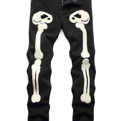 Slim Fit Skeleton Pattern Jeans Mens Casual Street Style