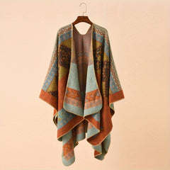 Geometric Print Shawl Wrap Warm Sunscreen Windproof Poncho Cape