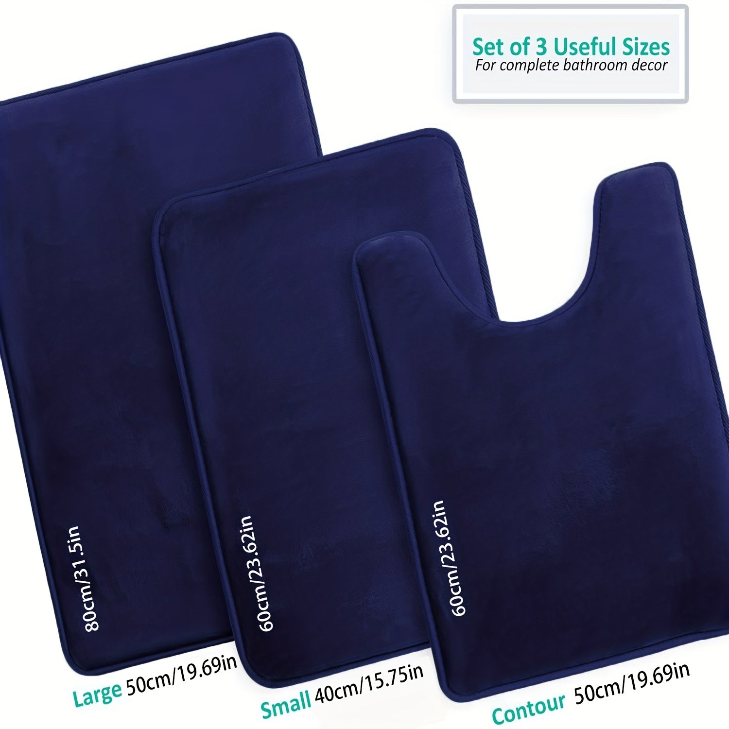 3pc Navy Bathmat Set Non Slip Bathroom Rug Cozy U Shape Mat Toilet Lid Cover Pad