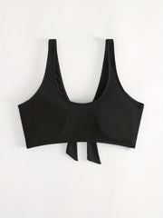 Ribbed Knit Bow Front V Neck Bikini Top