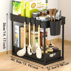 Double Layer Pull Out Shelf for Kitchen Countertop and Under Sink Organization