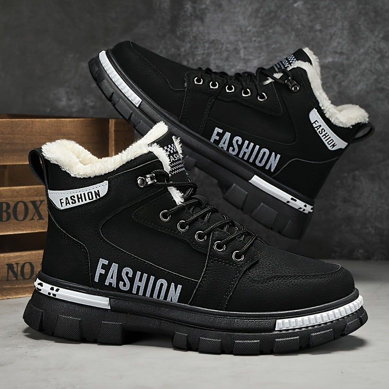 Men's Plush Lined Ankle Boots Non Slip Lace Up Shoes