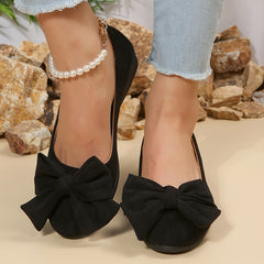 Women's Solid Flat Slip-On Shoes Comfortable Closed Toe with Bowknot Detail