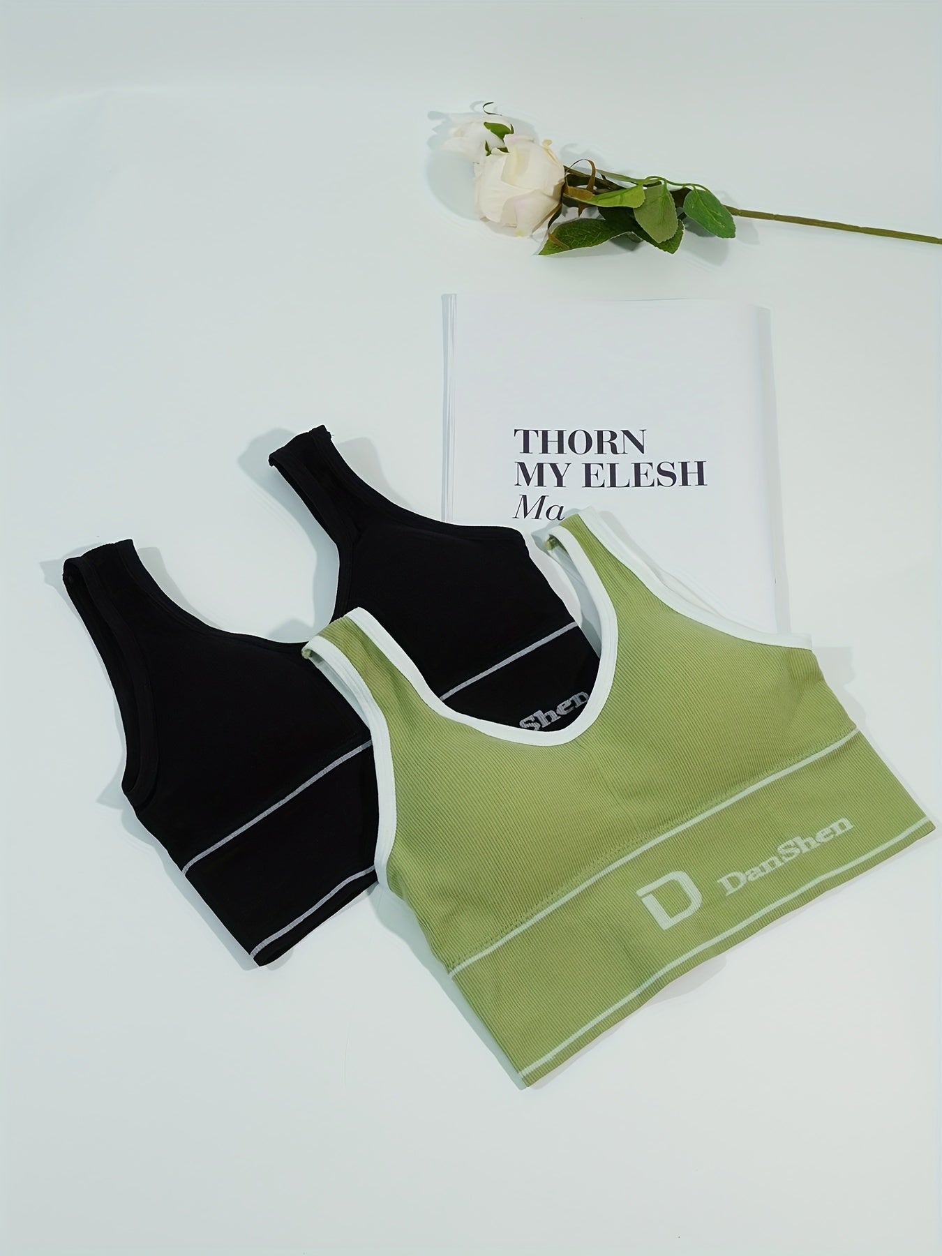 2pcs Letter Print Tank Tops V Neck Sports Top Women's Lingerie & Underwear