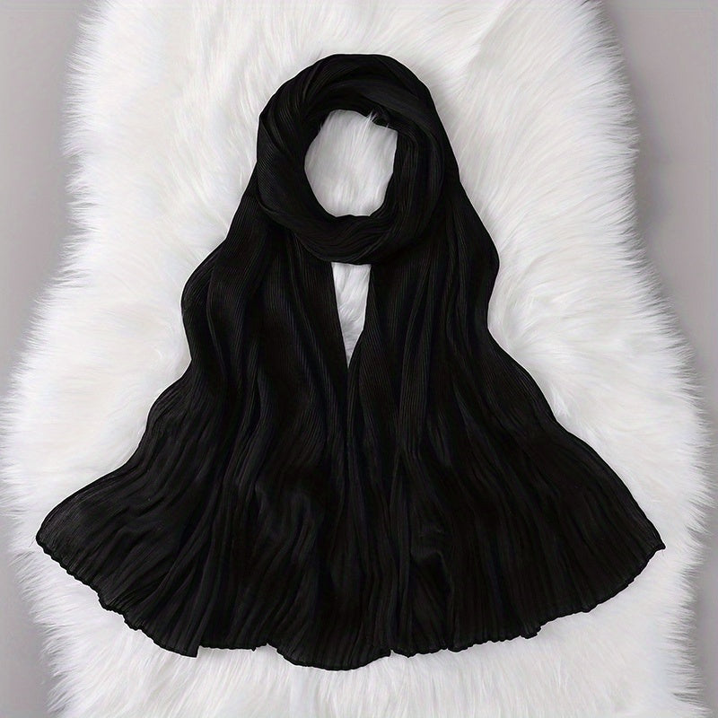 Bright Satin Hijab Pleated Head Scarf Silk Shawl Turban