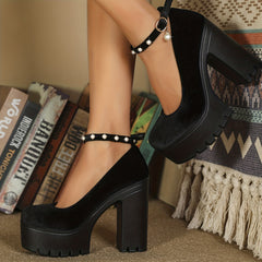 Faux Pearl Block Heels Stylish Party Pumps