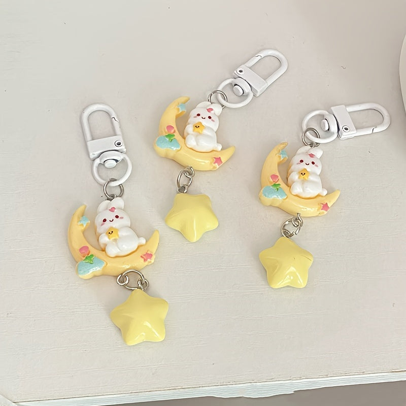 Moon Rabbit Keychain Keyring Women Ladies Cartoon Bag Ornament
