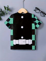 Boys Cartoon Belt Pattern T-shirt Short Sleeve Top for Summer