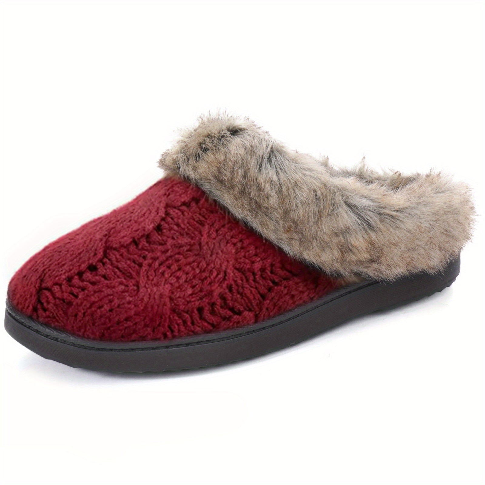Women's Fuzzy Knit Slippers with Memory Foam and Fleece Liner