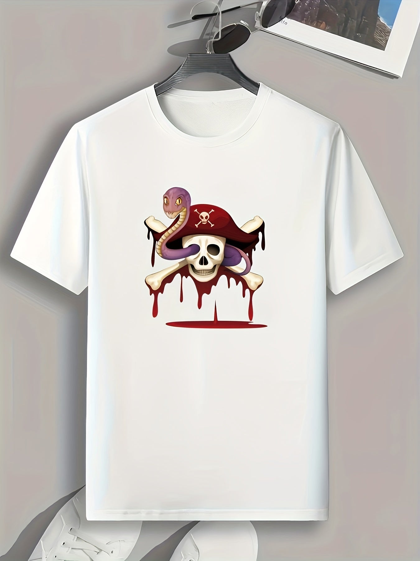 Pirate Skull Print Men's Sports T-shirt for Fitness