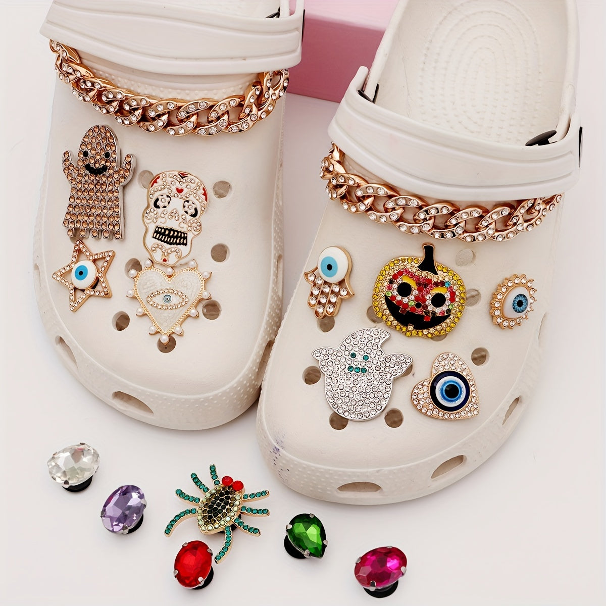 17pcs Women's Glitter Clog Charms For Crocs Assorted Halloween Decoration