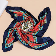Vintage Satin Scarf Carriage Print Shawl Sunscreen Head Wrap
