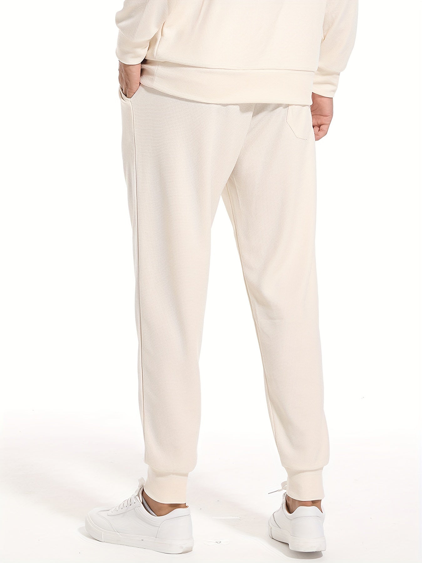 Waffle Pattern Drawstring Sweatpants Loose Fit Pants Men