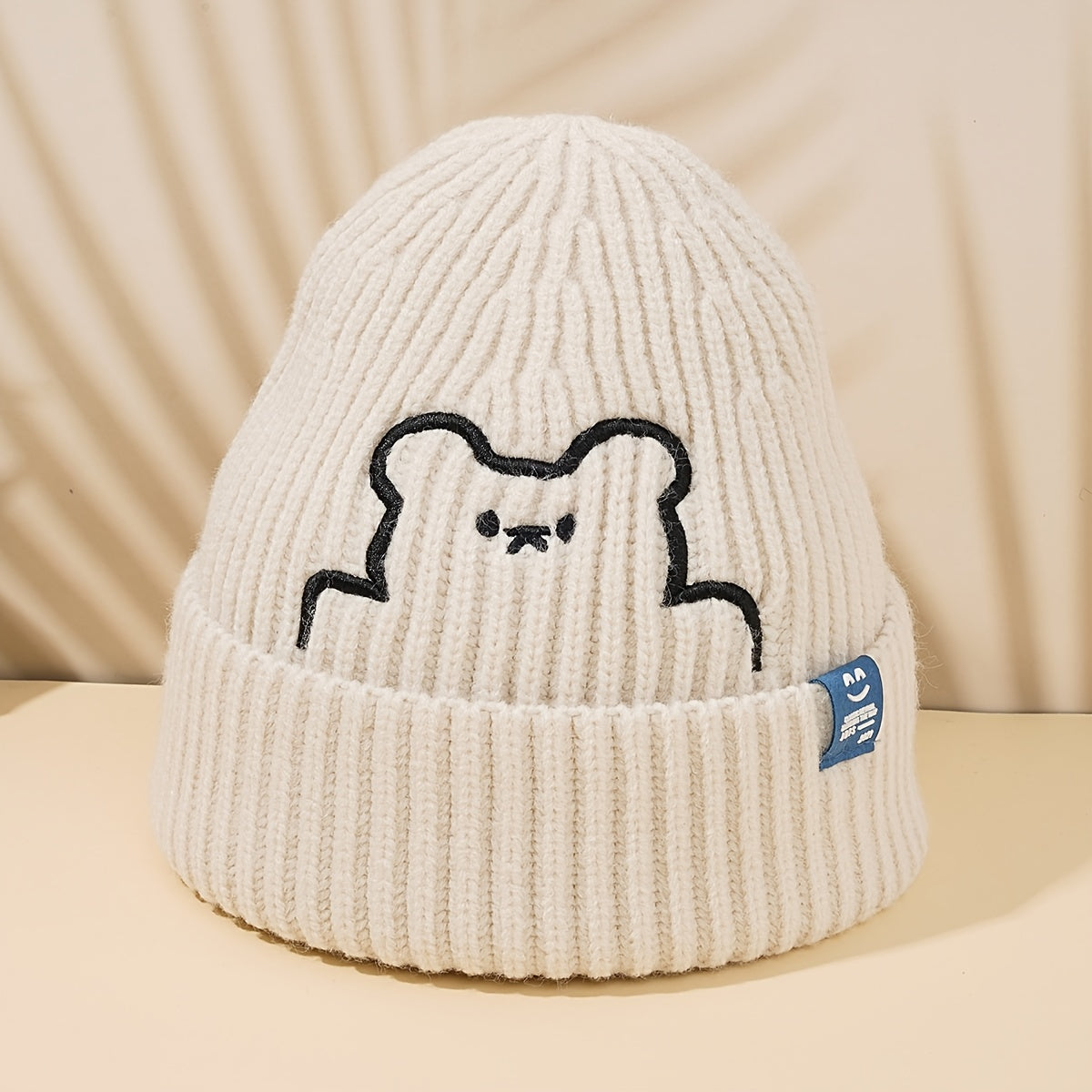 Cartoon Pattern Hat Bear Beanie Hat Warm Soft Knitted Hat For Women