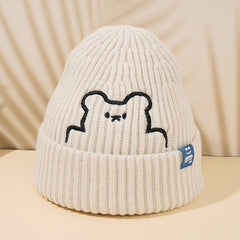 Cartoon Pattern Hat Bear Beanie Hat Warm Soft Knitted Hat For Women