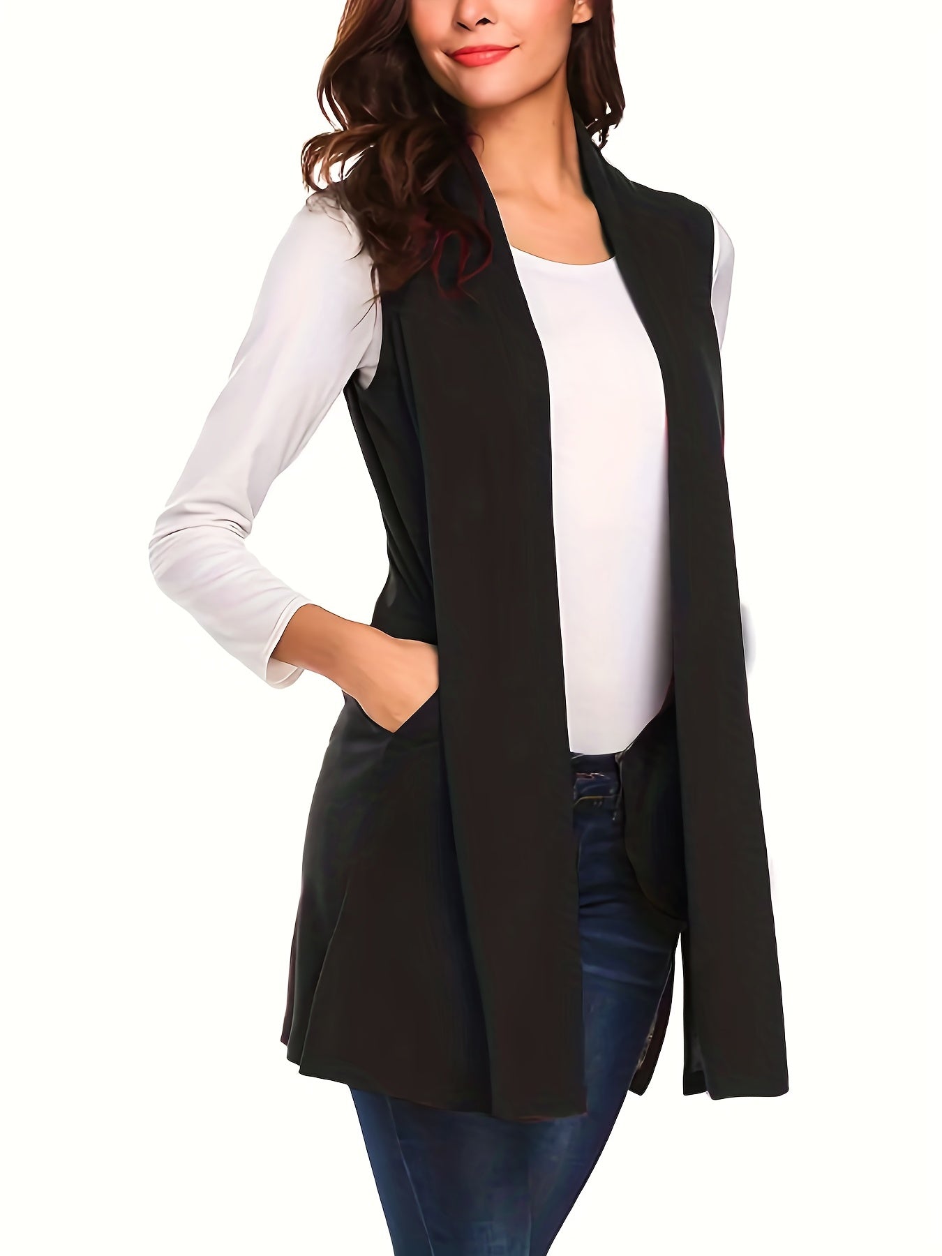 Solid Sleeveless Vest Casual Open Front Versatile Vest