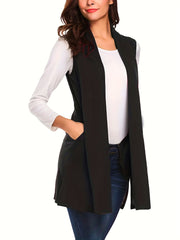Solid Sleeveless Vest Casual Open Front Versatile Vest