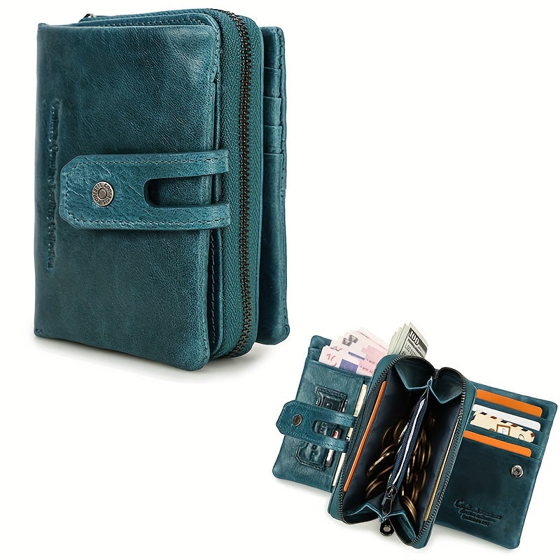Vintage Leather Wallet for Women Trifold Teal Red