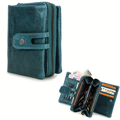 Vintage Leather Wallet for Women Trifold Teal Red