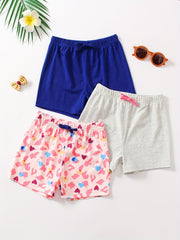 3pcs Girls' Bows Waist Casual Shorts Set For Sports Leisure