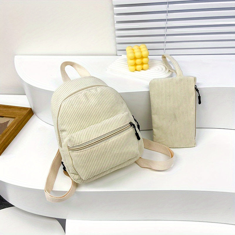 Kids Corduroy Backpack Large Capacity Lightweight Schoolbag